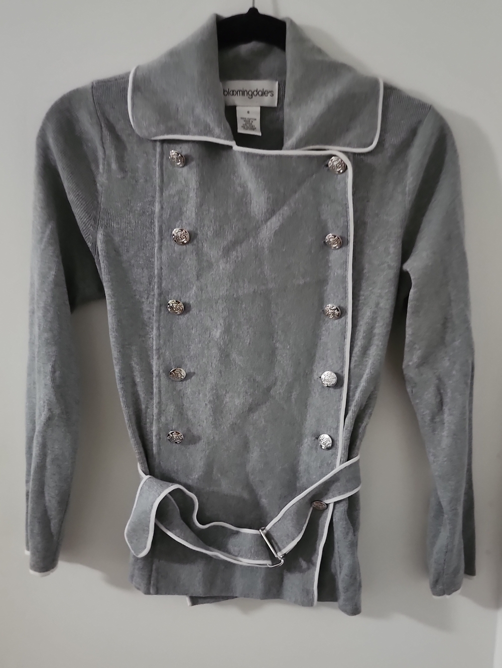 Bloomingdale's Gray Double-Breasted Pea Coat with White Piping